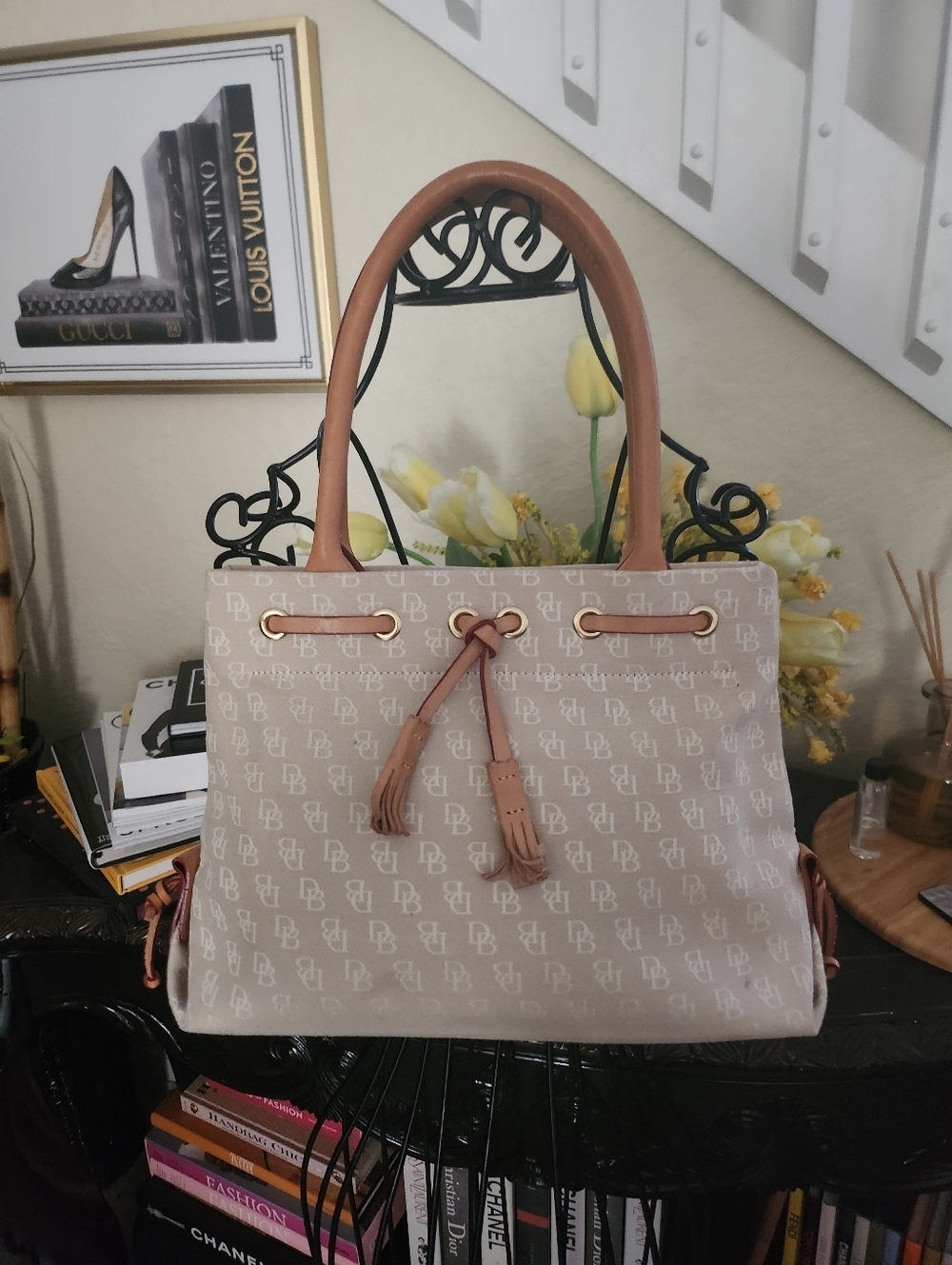 Dooney & Bourke monogram canvas drawstring tote bag